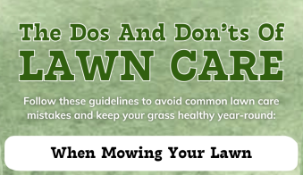Close-up of lawn care infographic highlighting essential dos and don’ts for mowing, watering, and maintaining a healthy lawn.